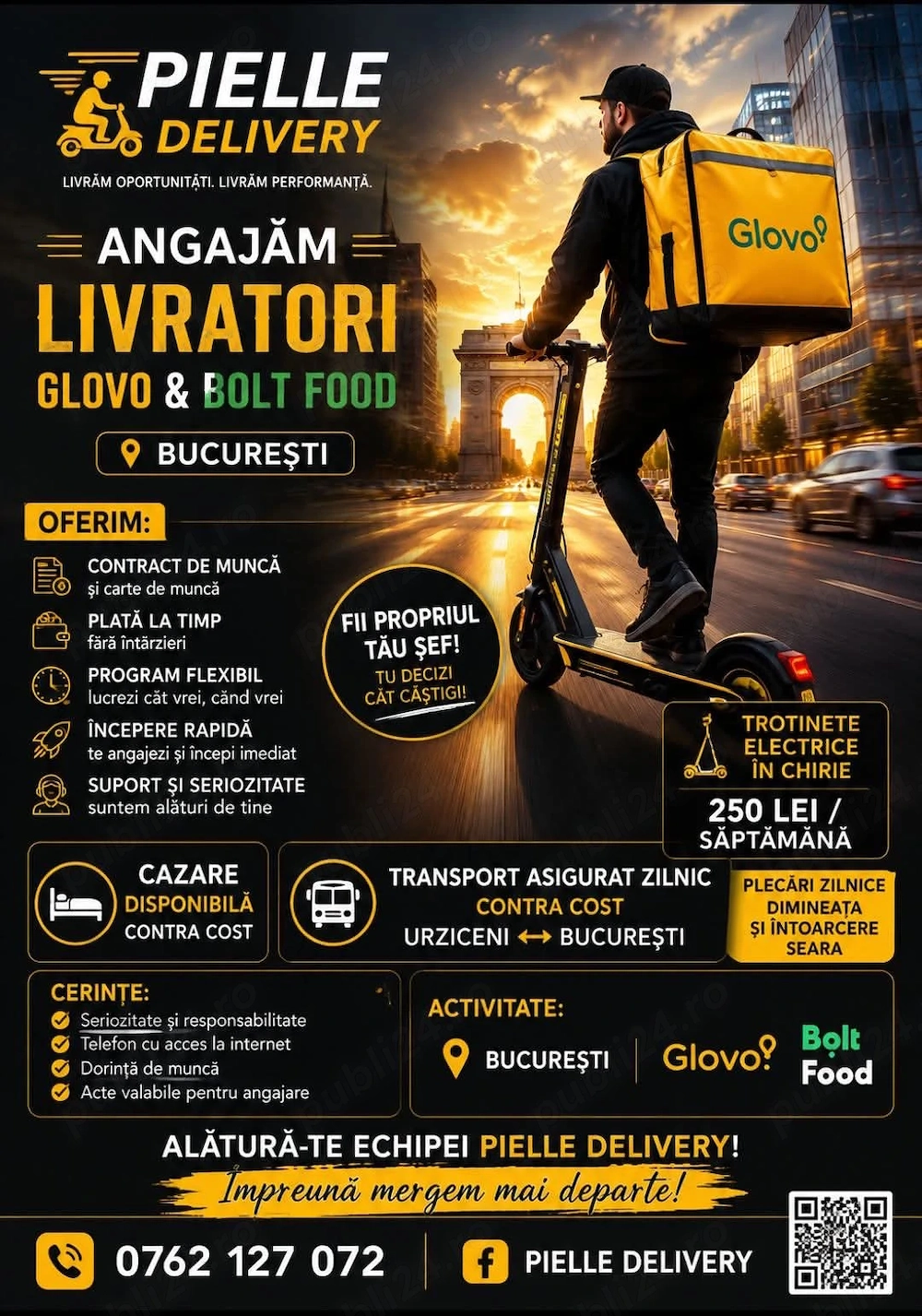 Pielle delivery***** Angajează șoferi pt comunitatea Uber bolt pe zona București Și Ilfov 