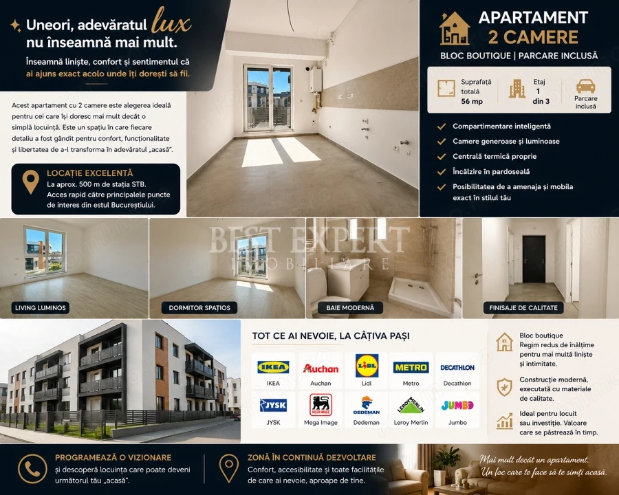  2 Camere Premium | Parcare Inclusă | Încălzire în Pardoseală | Bloc Boutique
