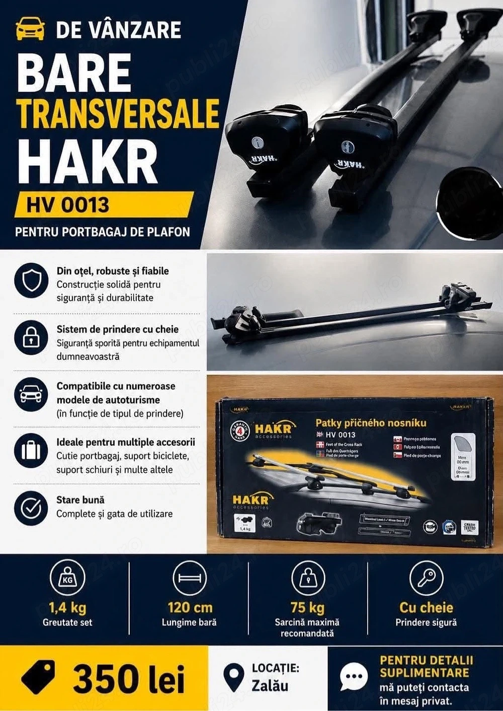 Bare transversale HAKR HV 0013 – 120 cm – cu cheie – stare foarte bună
