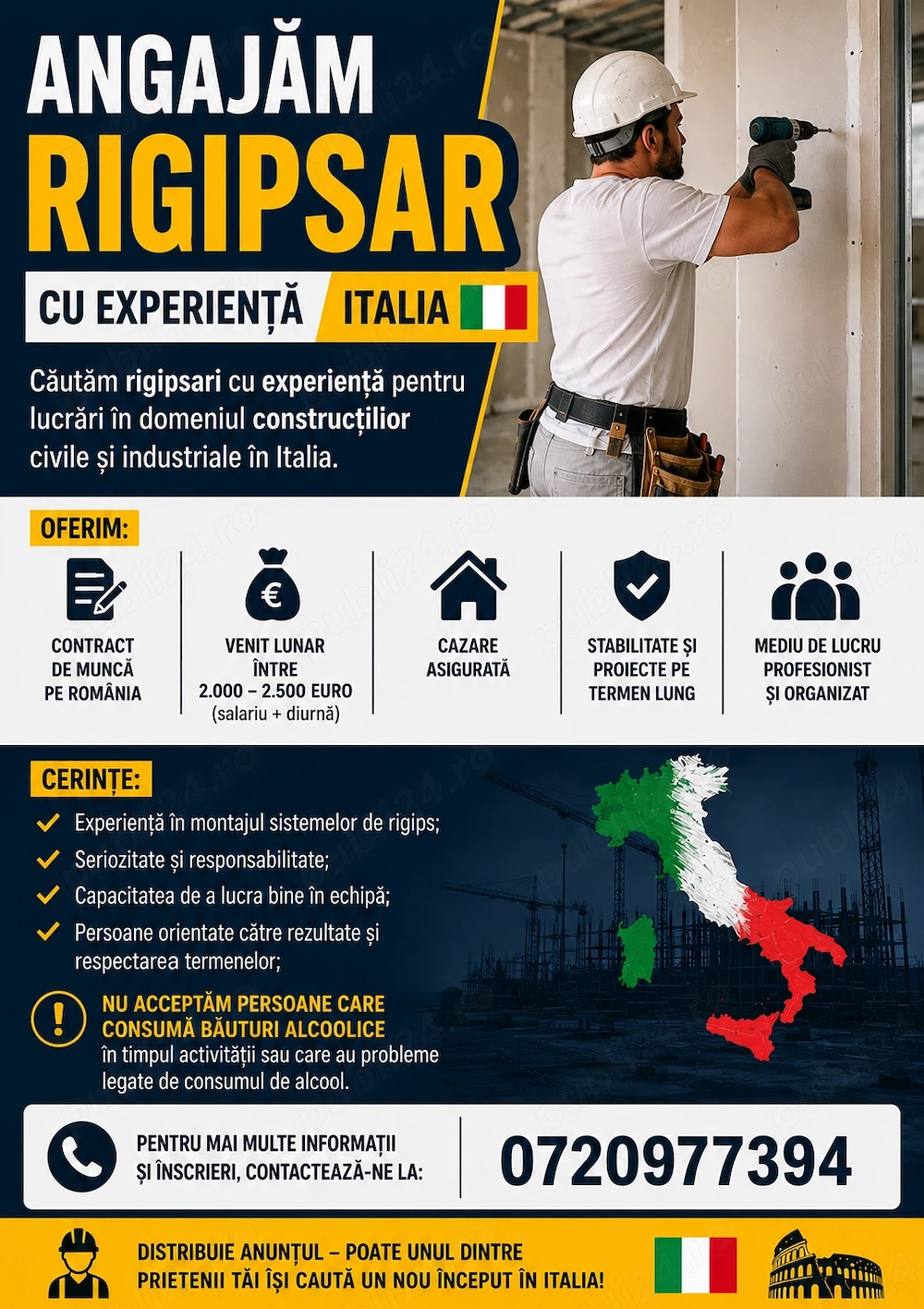 Rigipsar - Italia  doar cu experienta relevanta