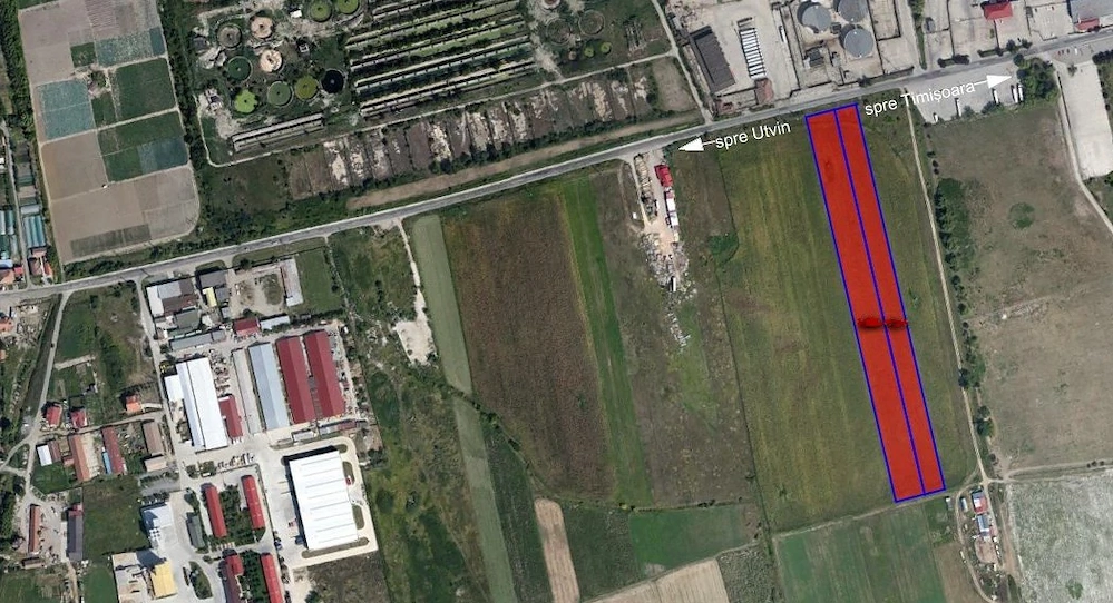 Teren ind. sosea Timisoara-Utvin, 21.000mp, FS=52m la DJ591, PUZ in lucru, comision-0%