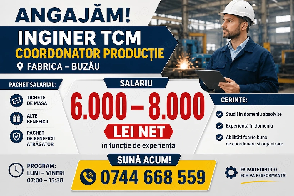 Inginer TCM- coordonator productie fabrica