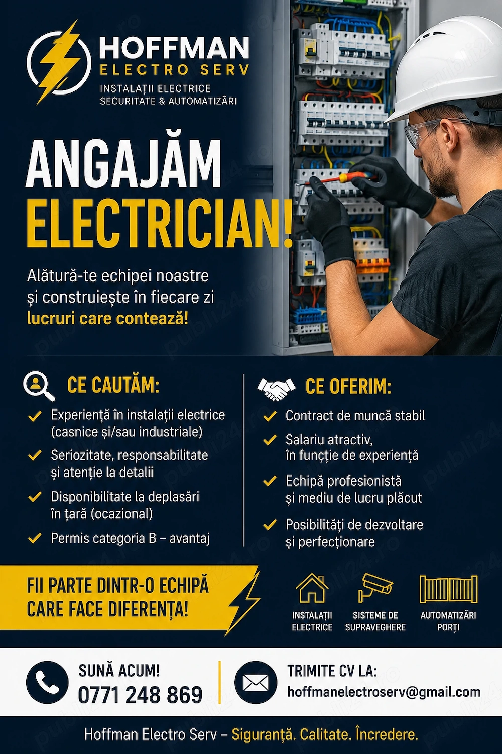 Hoffman Electro Serv își mărește echipa! Angajam electrician !