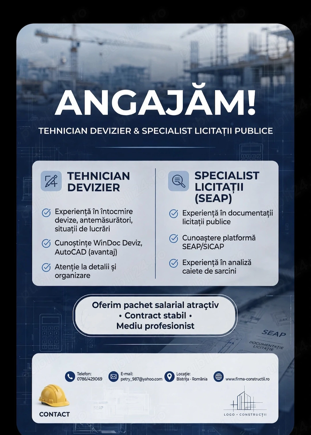 Angajez Tehnician devizer   Specialist licitații 