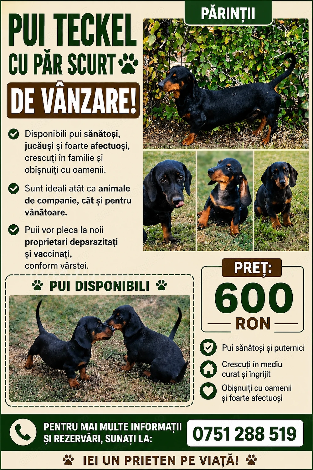 Pui teckel negru cu pete de foc 