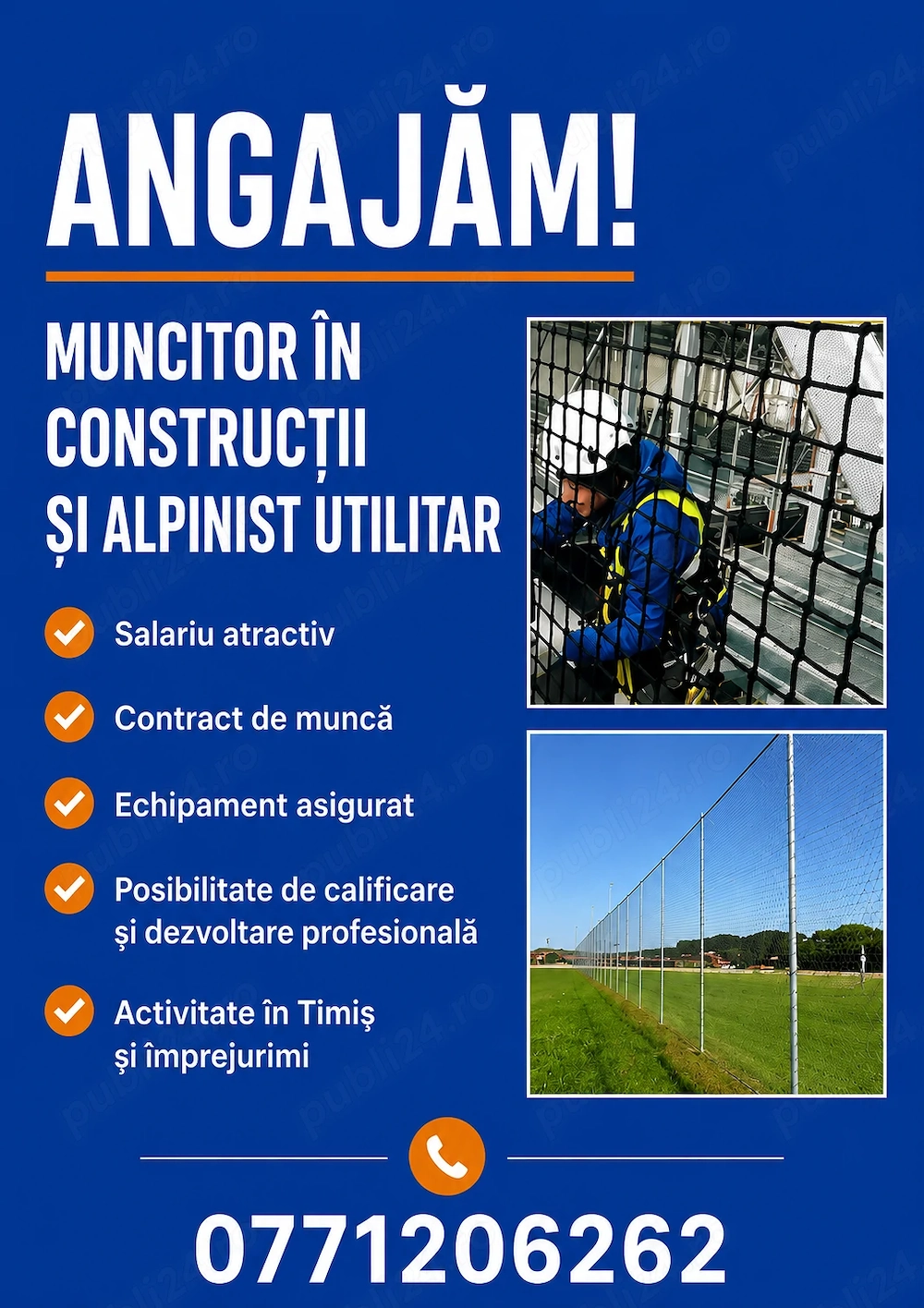 Angajăm muncitor în construcții și alpinist utilitar