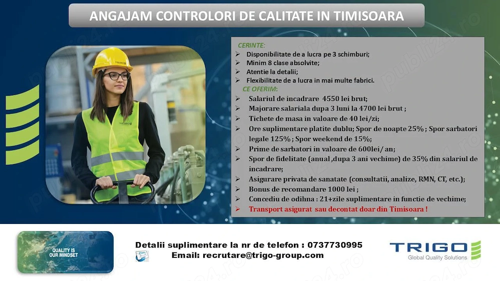  Angajam controlori de calitate in Timisoara