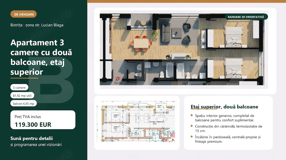 Apartament 3 camere, 82mp, bloc nou, zona Giulia 