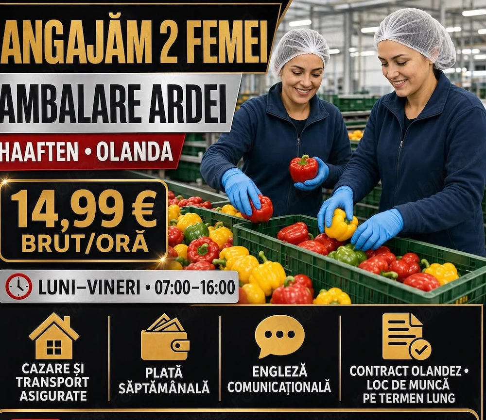 Locuri de munca la  sortat de ardei în hala