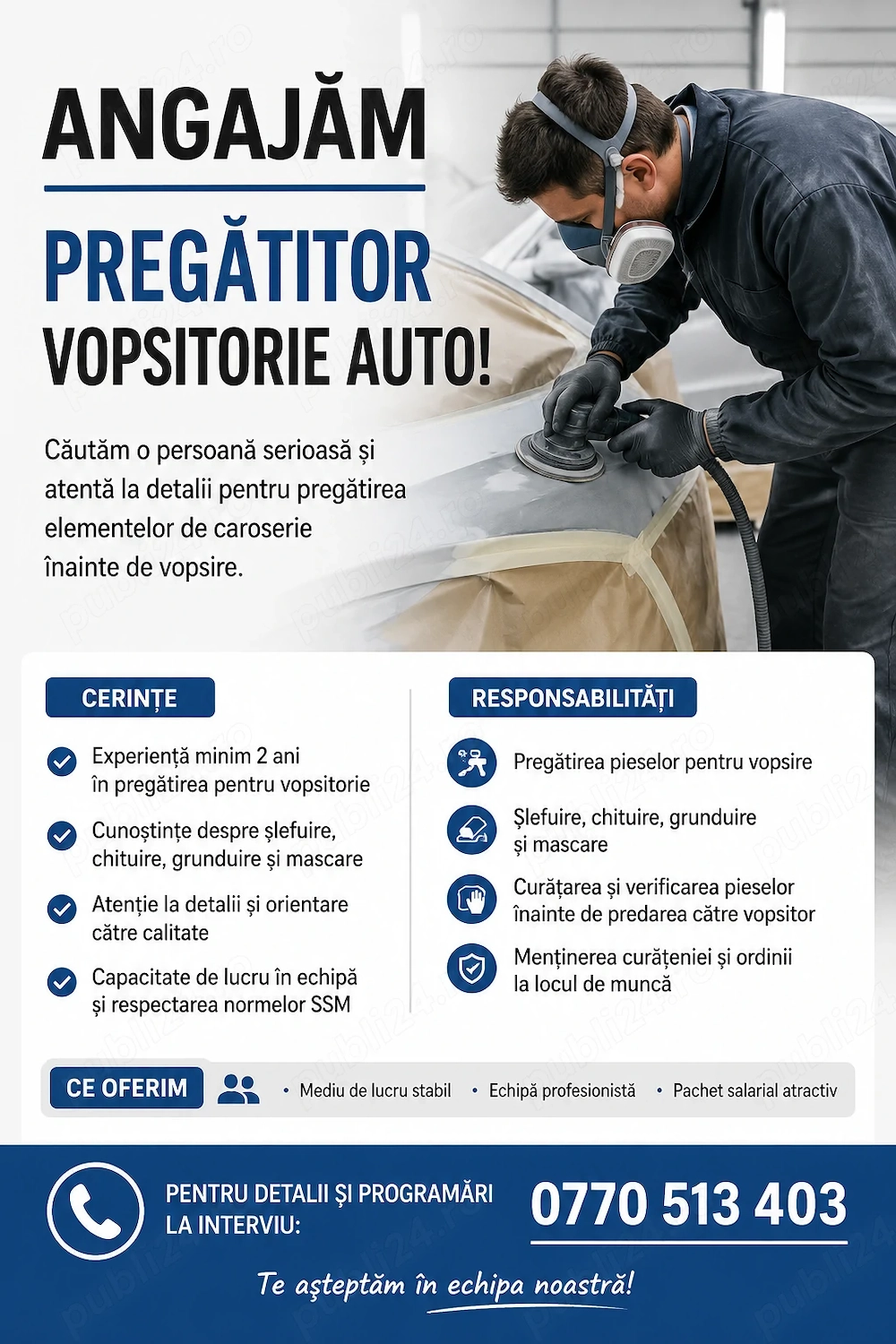 Angajăm Pregătitor Vopsitorie Auto!