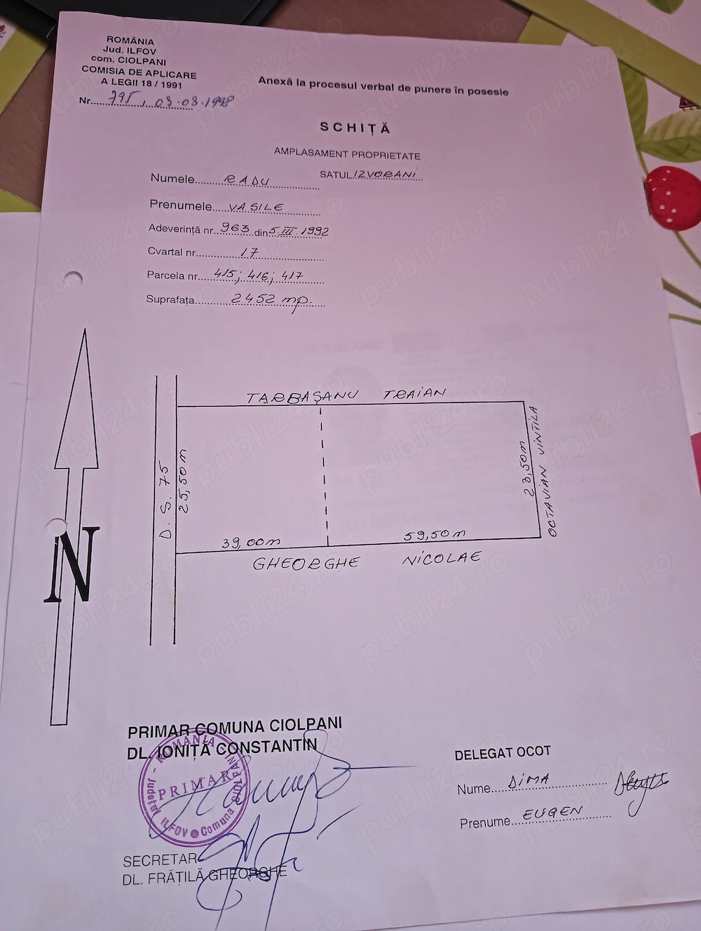 Teren de vânzare sat Izvorani,soseaua principala,comuna Ciolpani 
