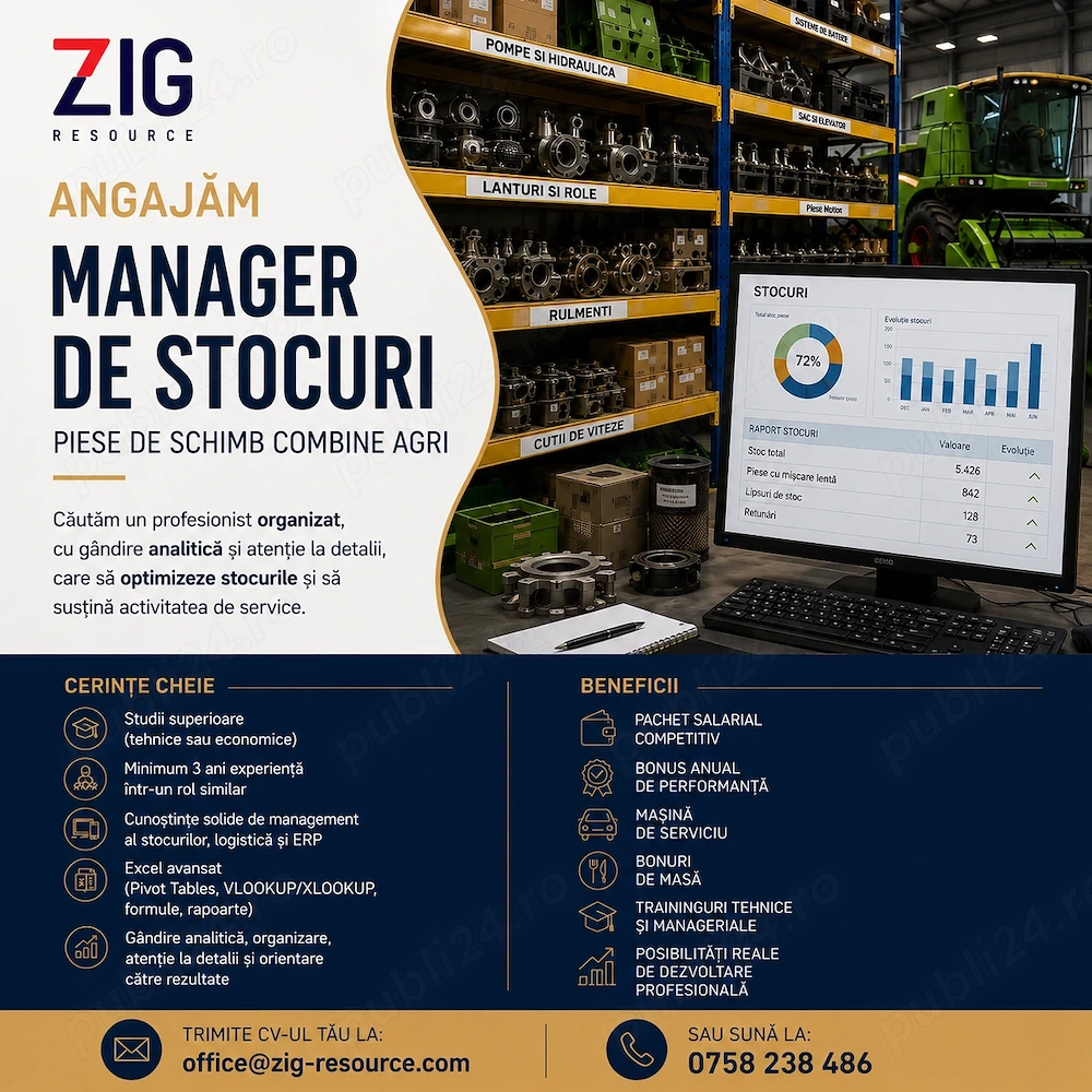 Manager de stocuri piese de schimb utilaje agricole
