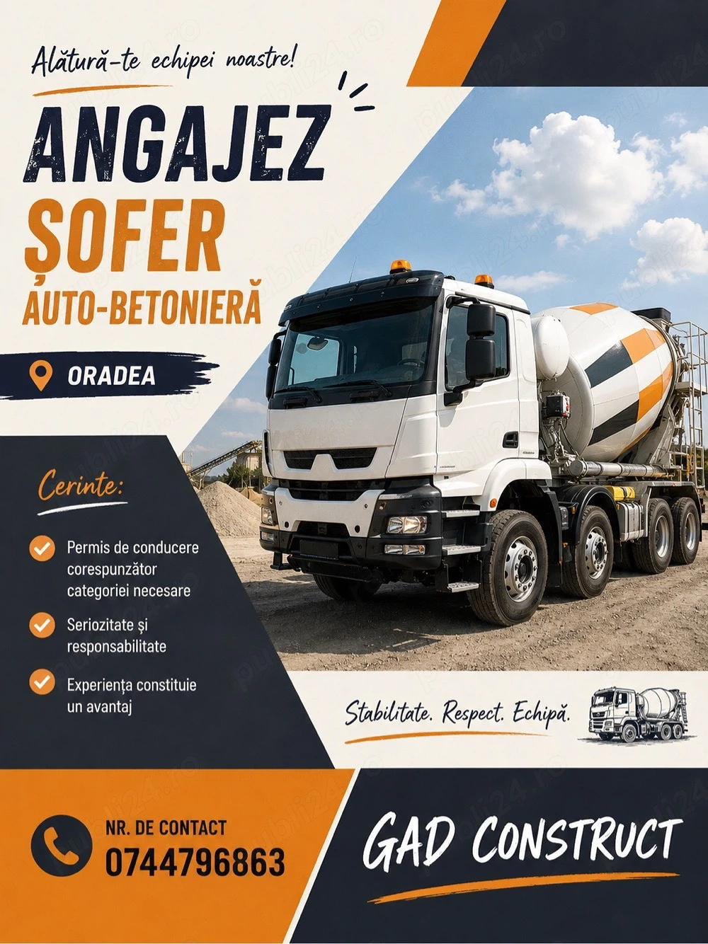 Angajez sofer Auto-Betonieră. Oradea