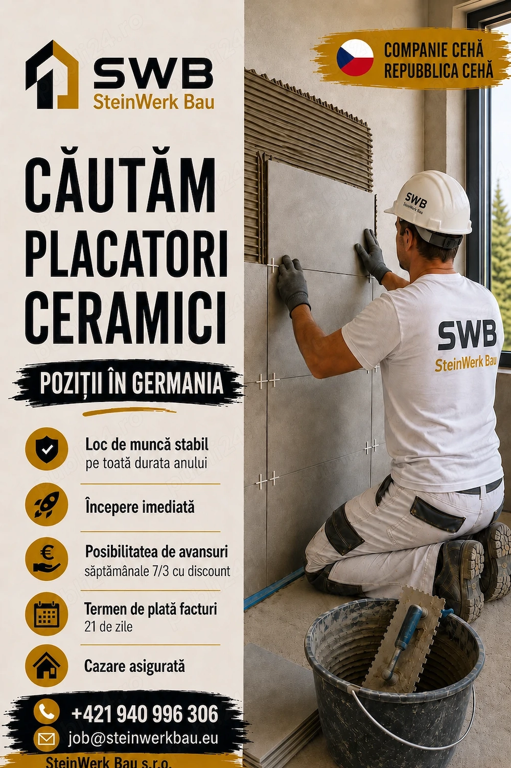 Montatori de gresie și faianță   lucru în Germania pe bază de PFA, începere imediată