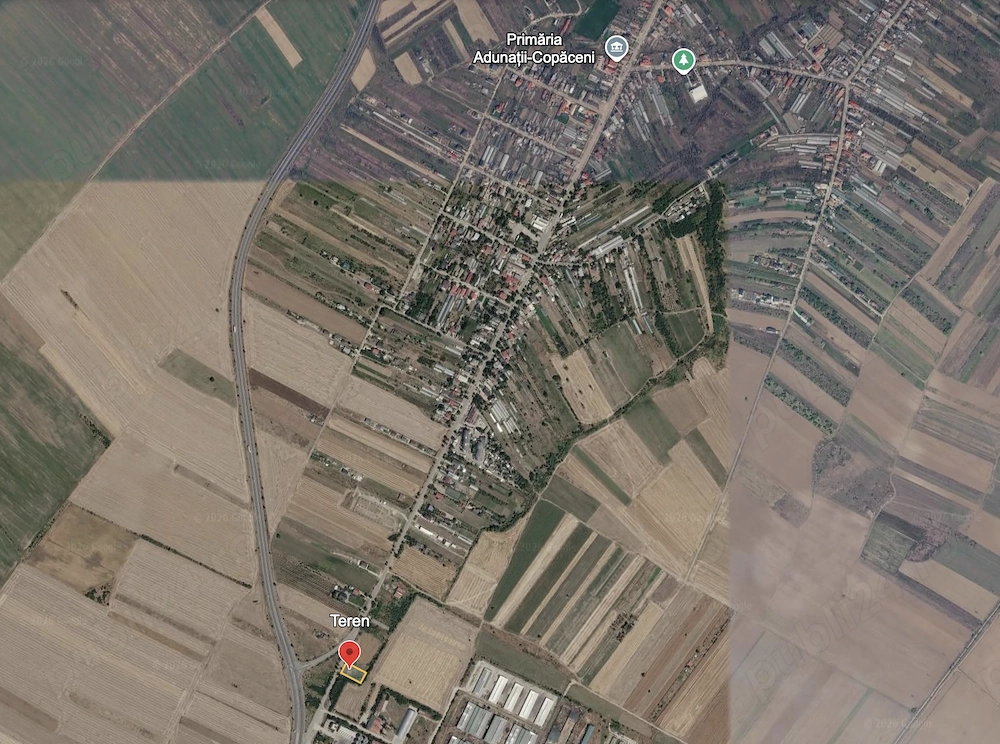 Teren Intravilan 1000 mp   Adunații-Copăceni   Deschidere 17 m-  Stradal