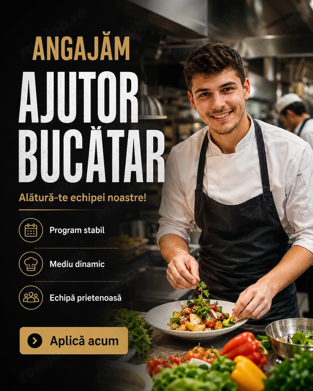 Angajăm ajutor bucătar pentru echipa noastră