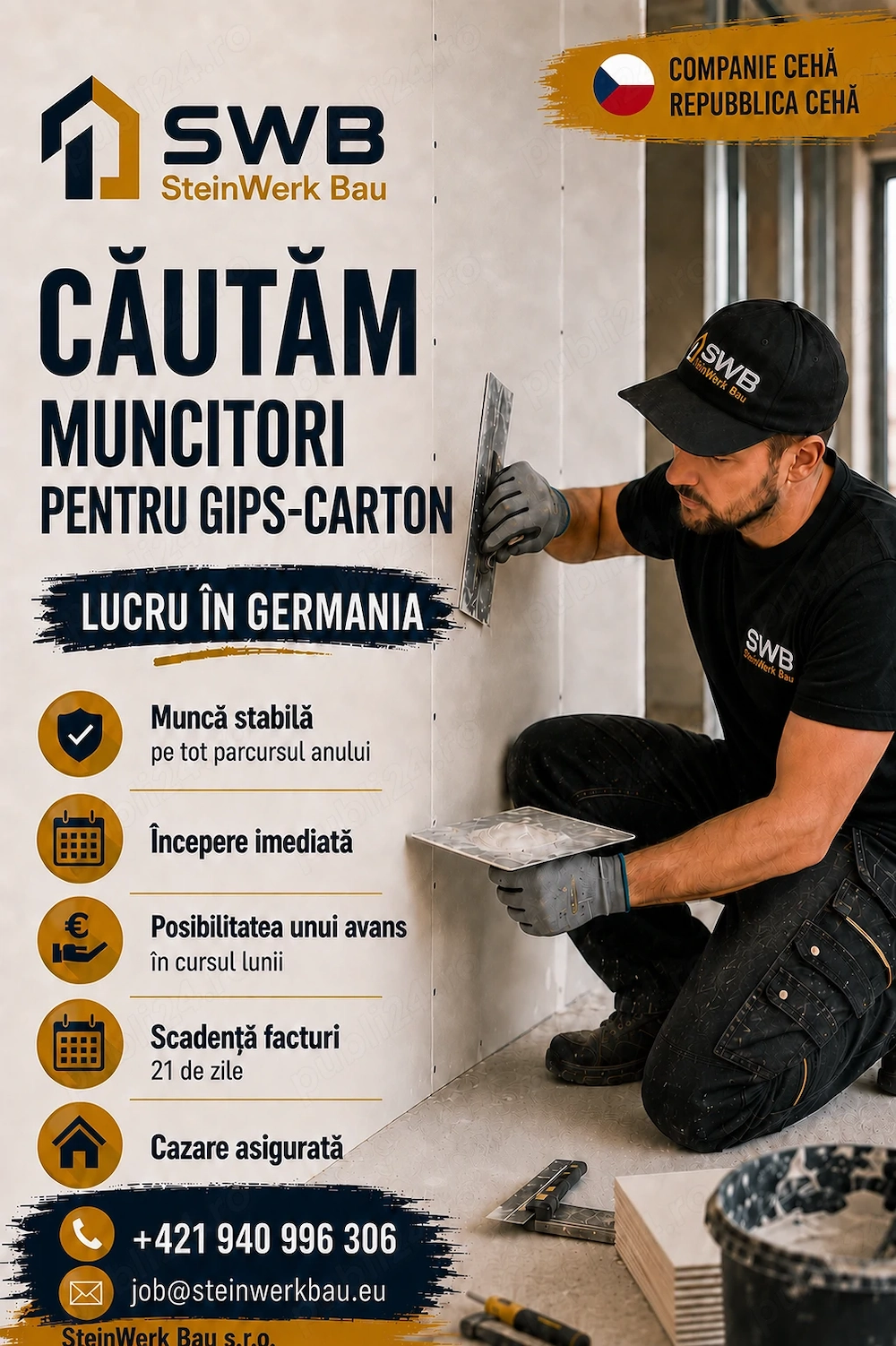Montatori de gips-carton   lucru în Germania pe bază de PFA, începere imediată