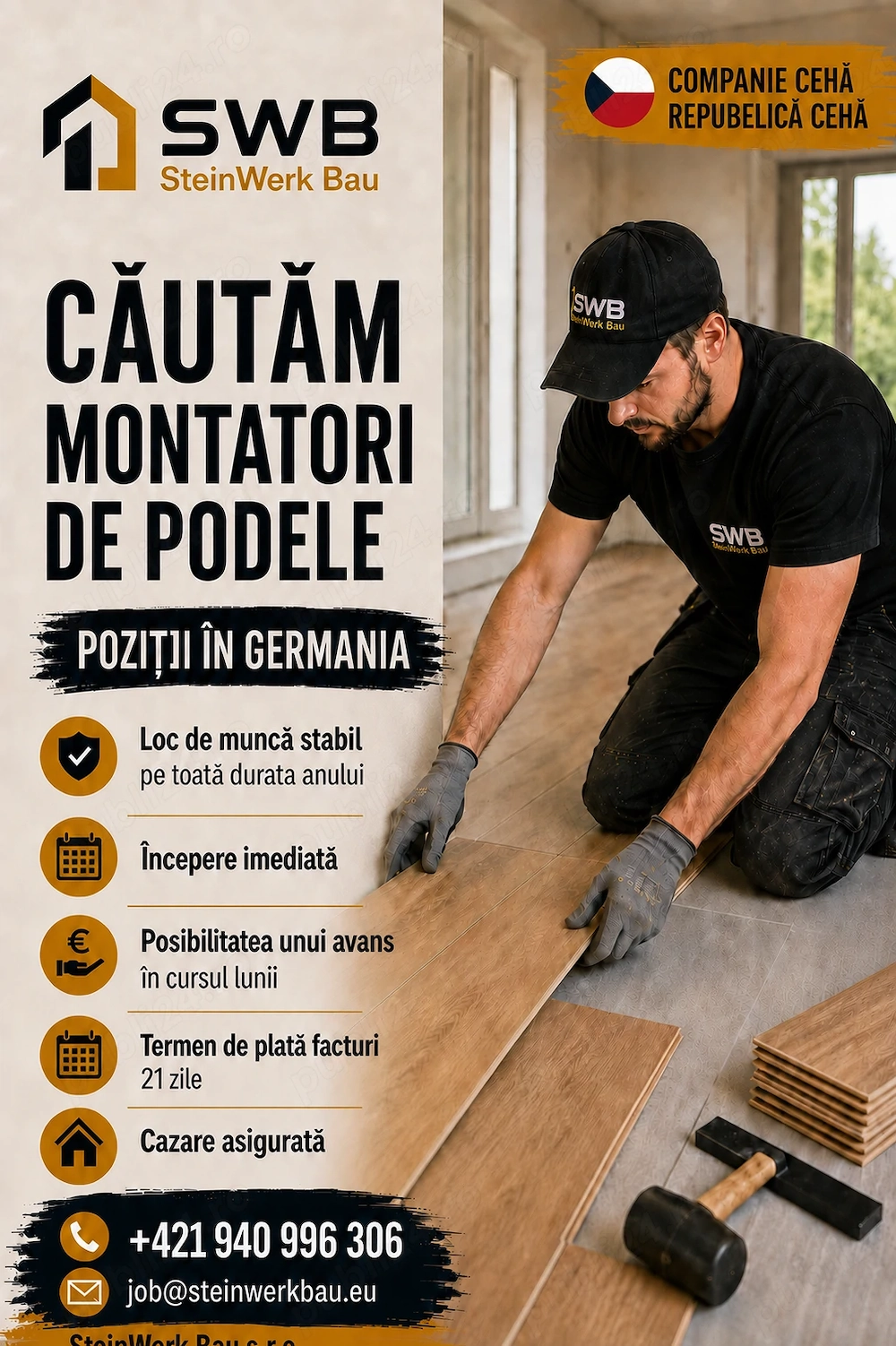Montatori de pardoseli   lucru în Germania pe bază de PFA, începere imediată