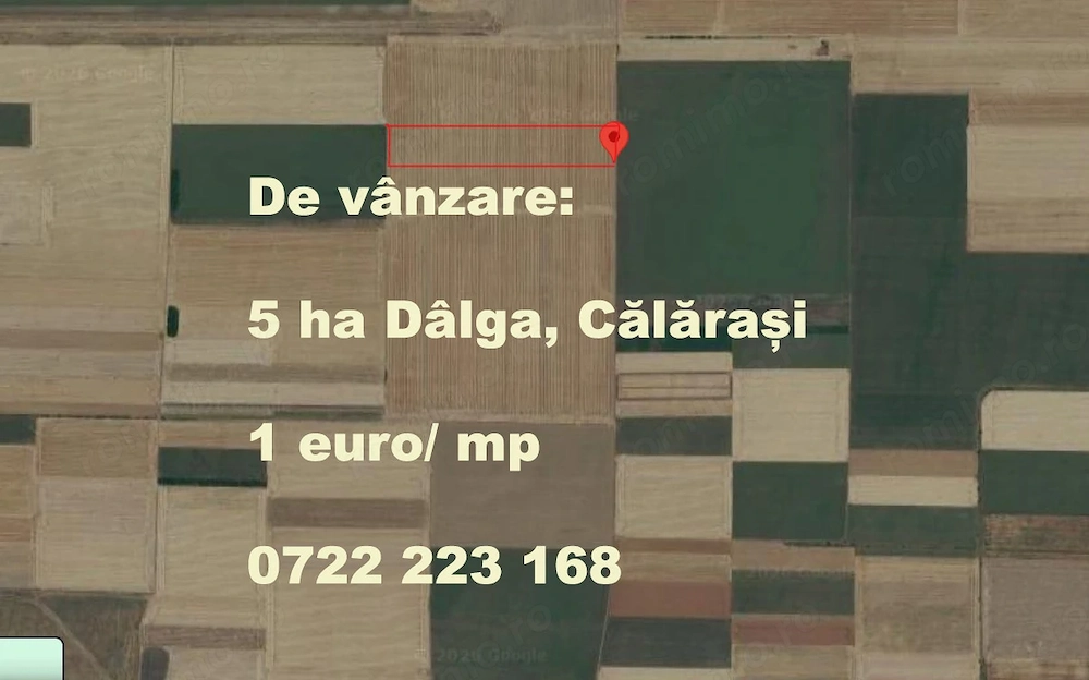Vând teren agricol   5 ha, comuna Dor Mărunt, sat Dalga, județul Călărași, Preț: 1 euro mp 