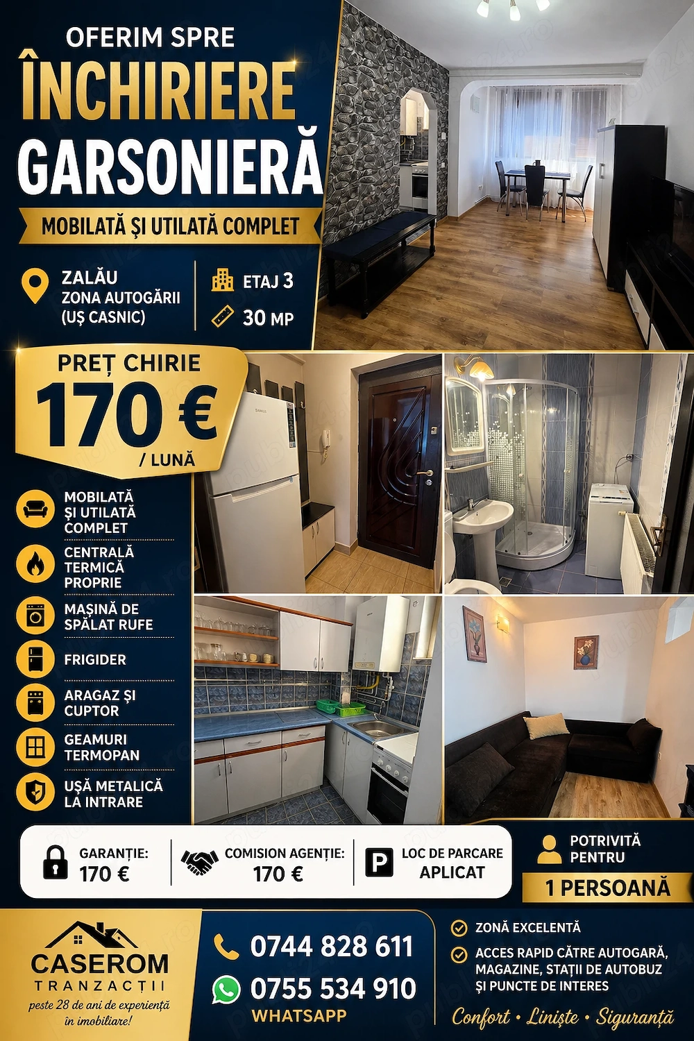 Garsoniera  de inchiriat  etaj 3 , zona autogari Zalau 