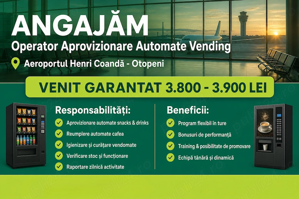 Operator aprovizionare automate snacks and drinks și cafea in aeroport Otopeni