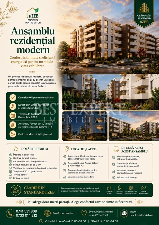 2 Camere Decomandat | 57,90 mp | Bucătărie Separată | Comision 0%