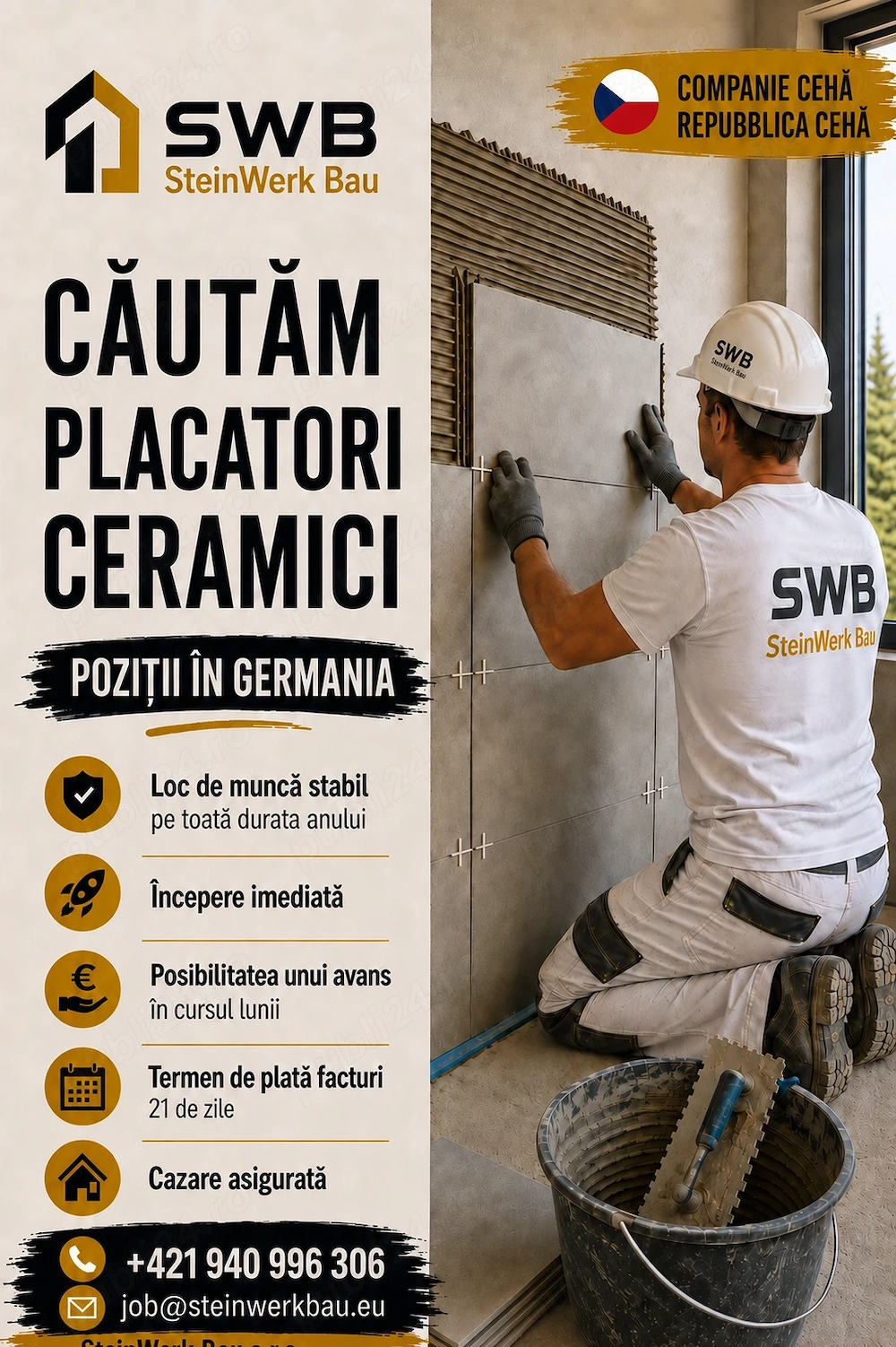 Montatori de gresie și faianță   lucru în Germania pe bază de PFA, începere imediată