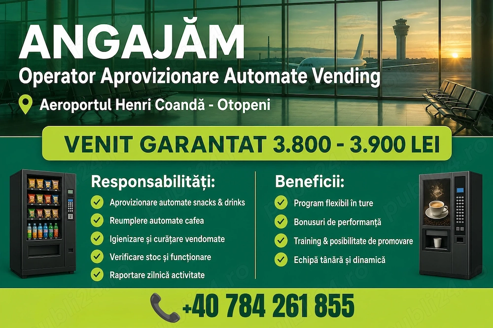 Operator aprovizionare automate snacks and drinks și cafea in aeroport Otopeni