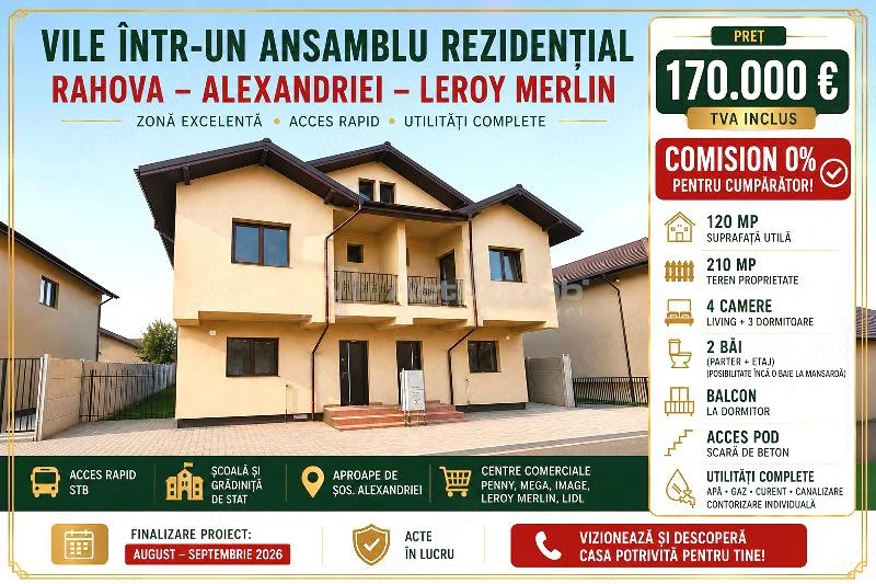 Casa-Vila - Rahova - Alexandriei- Leroy Merlin -  170000E - tva inclus - COMISION 0!