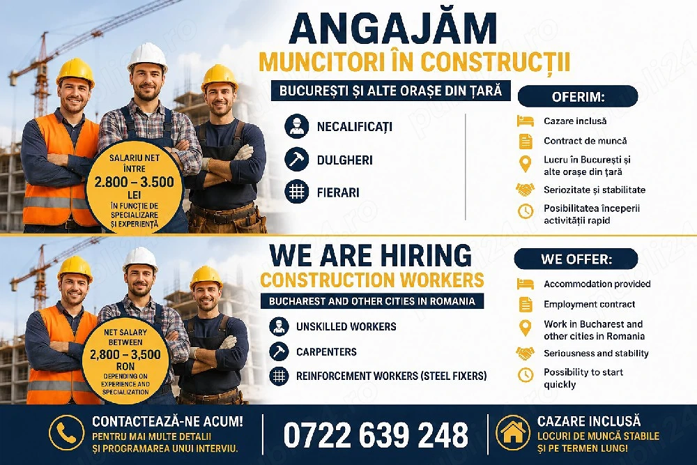 Angajăm muncitori în construcții   We are hiring   Construction Workers