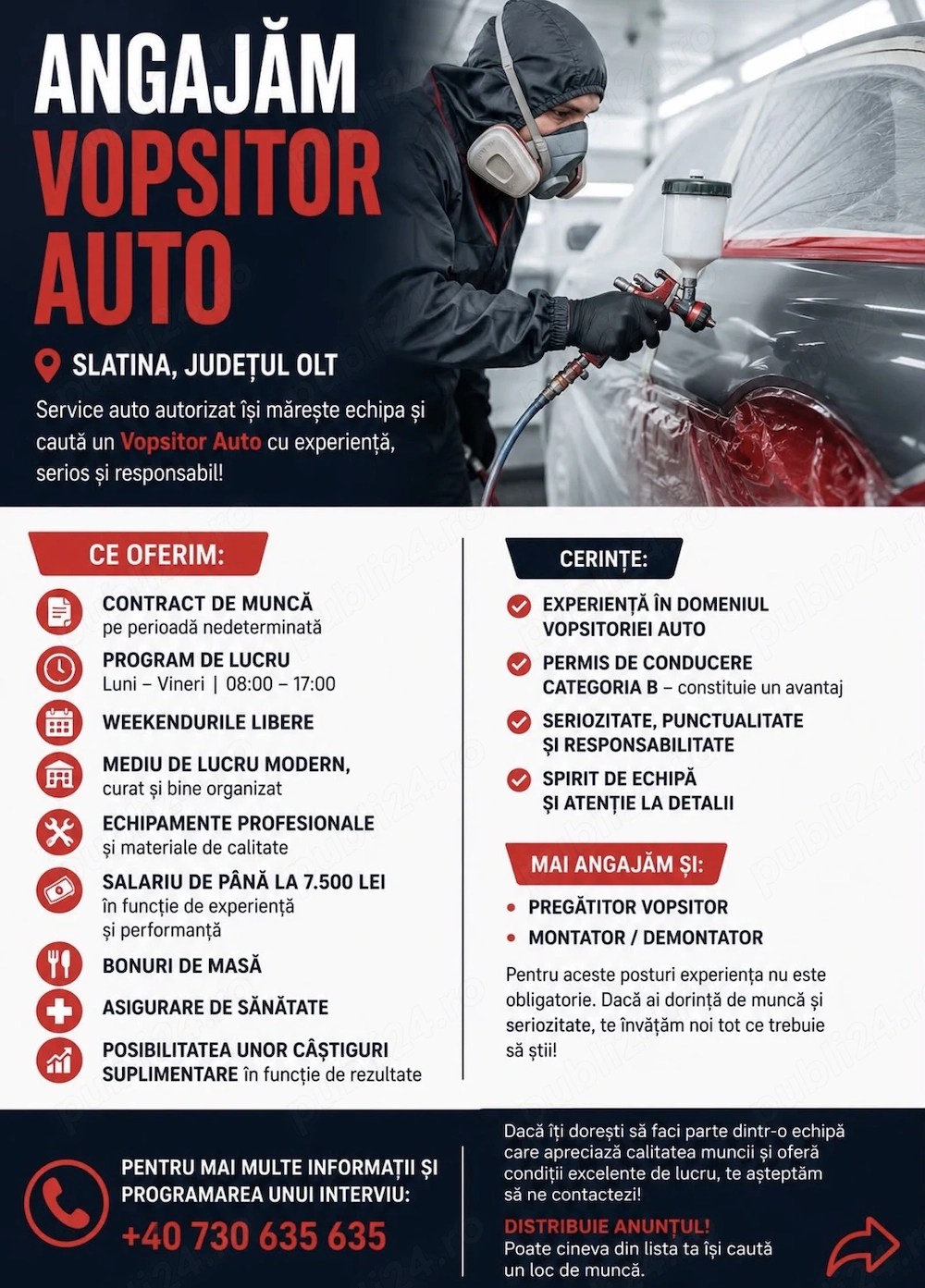 Angajam mecanic auto, pregatitor, vopsitor