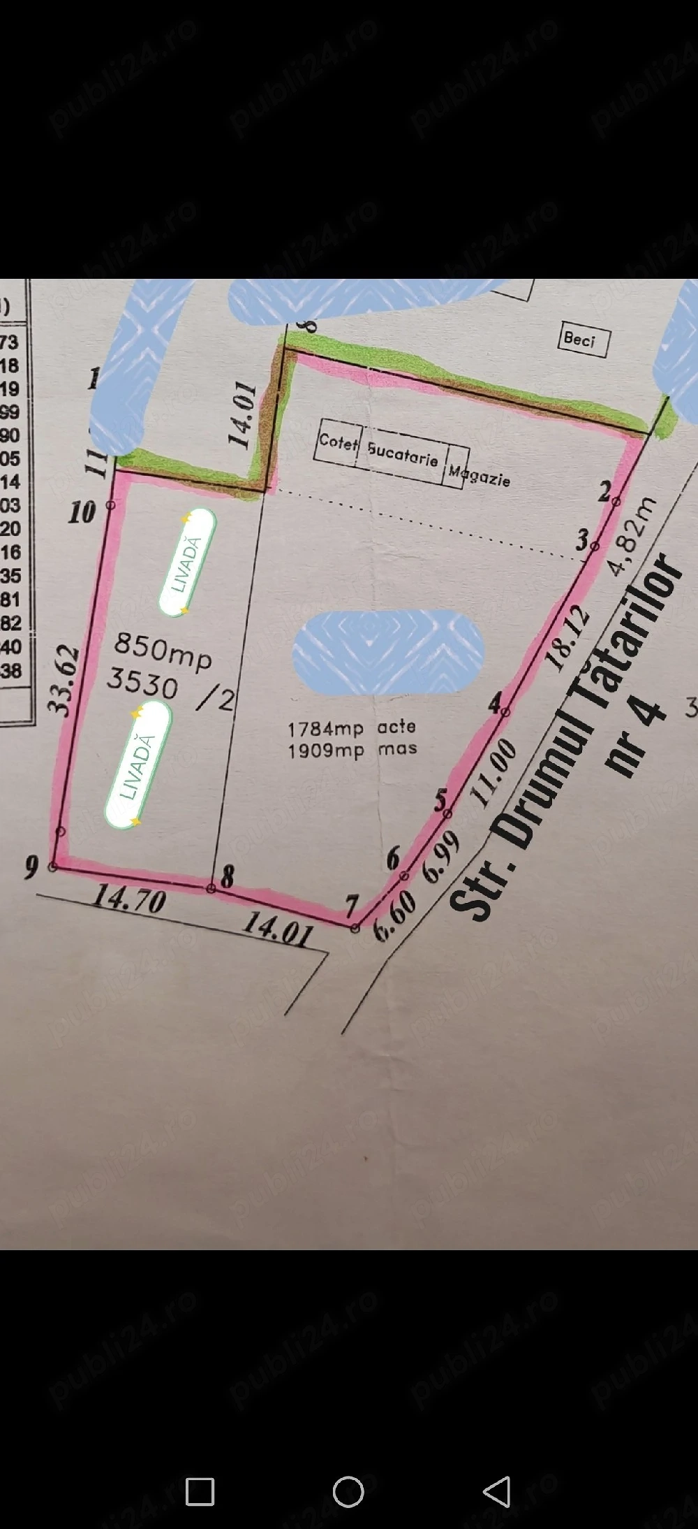 De vânzare : 1750mp intravilan, strada Drumul Tatarilor nr 4 Botoșani