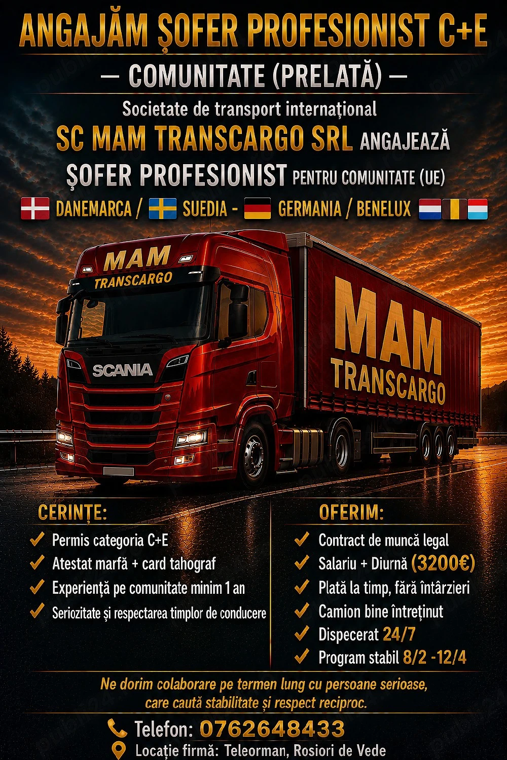 angajez sofer C+E  pentru transport internațional