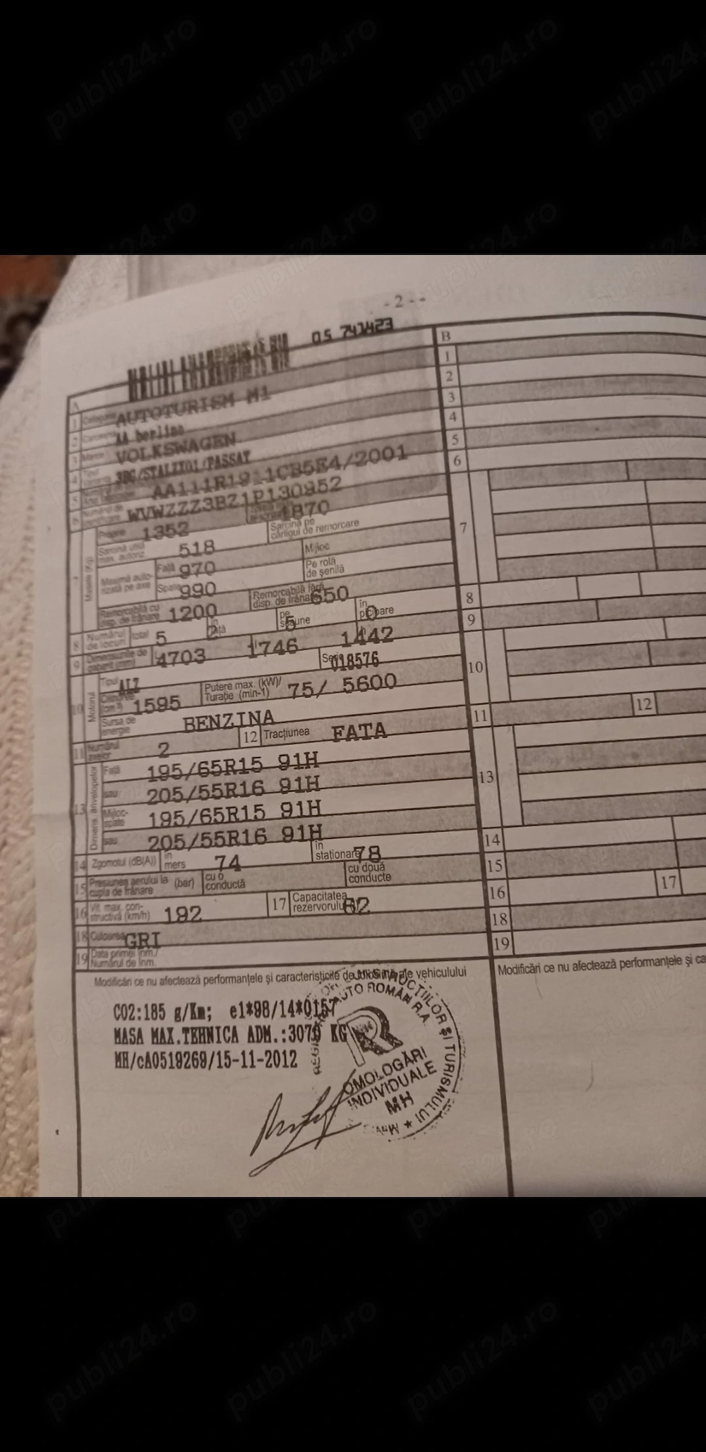 Ww Pasat motor 1.6 benzina înmatriculată în România 