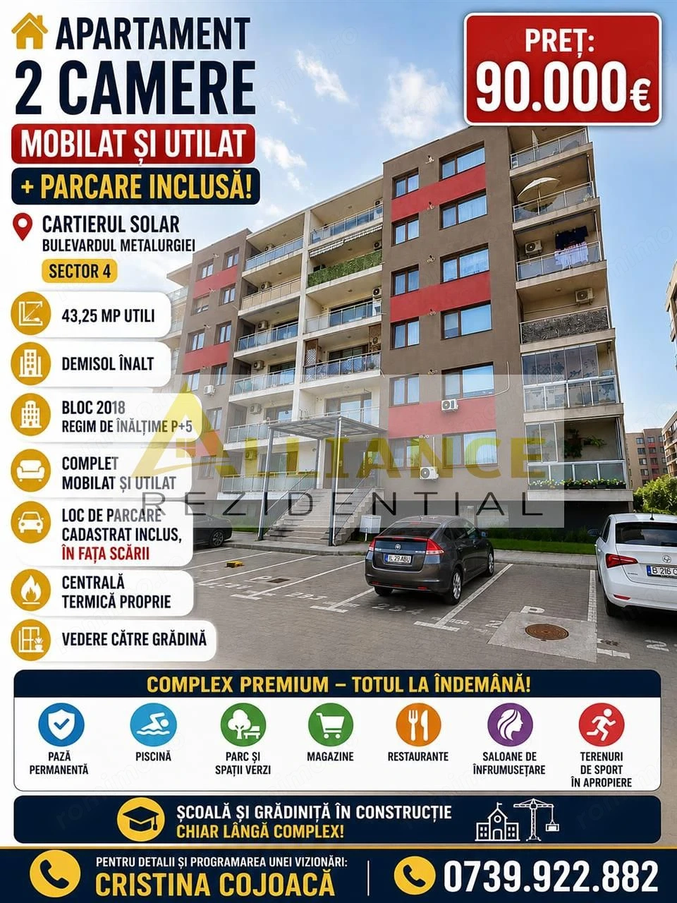 Cartierul Solar Apartament 2 camere Mobilat si Utilat + Parcare Inclusa