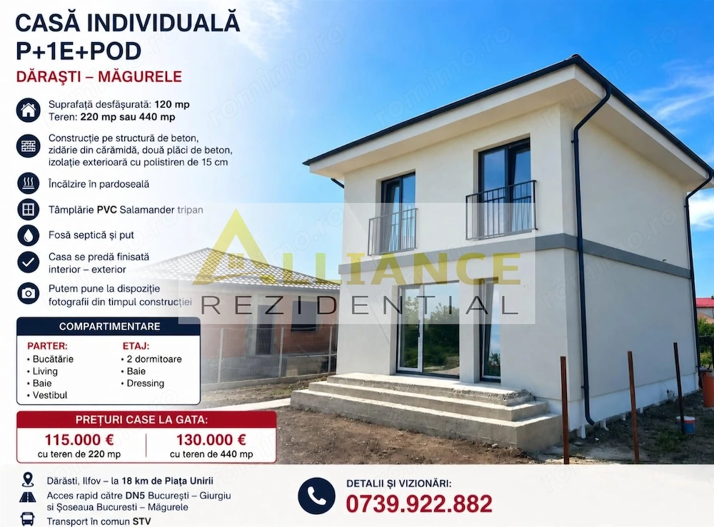 Casa Individuala Darasti Magurele 3 camere 2 bai teren 440 mp