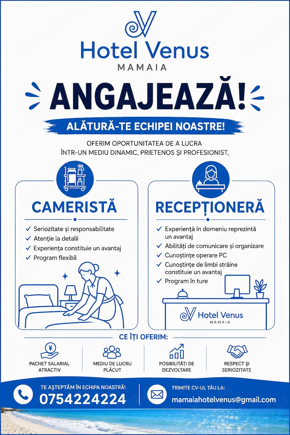 Hotel Venus, Mamaia angajeaza receptionera si camerista