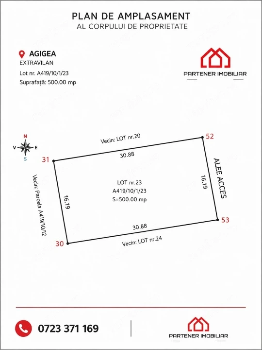 AGIGEA- teren 500mp cu deschidere 16m la alee de acces