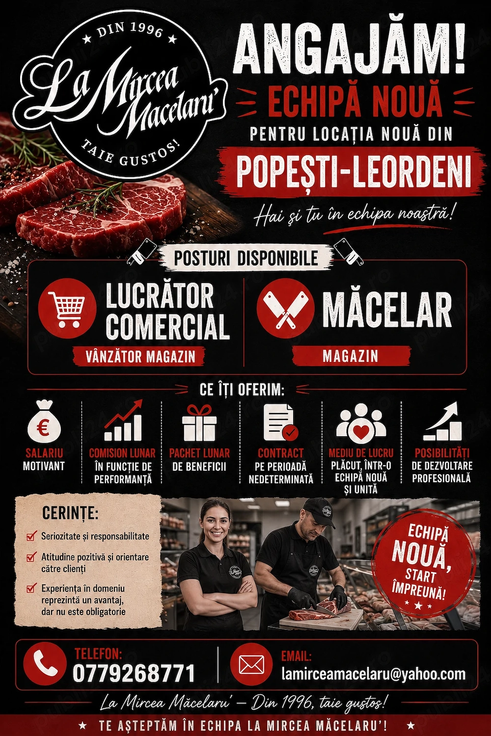 Angajam vânzătoare si măcelar pentru magazin carne zona Dimitrie Leonida