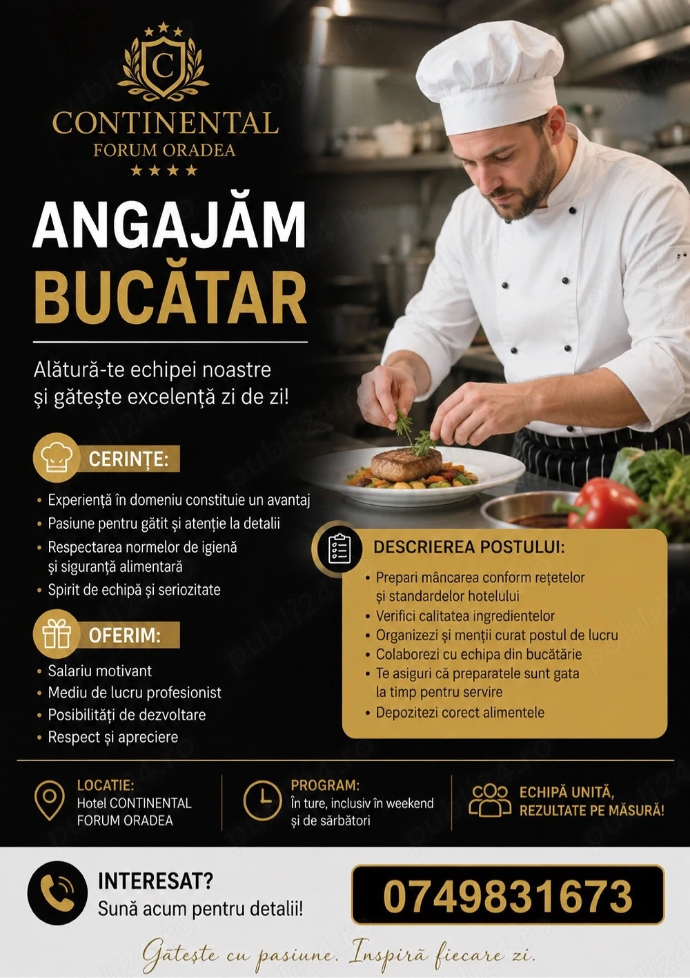 Angajăm Bucătar, Hotel Continental Forum Oradea