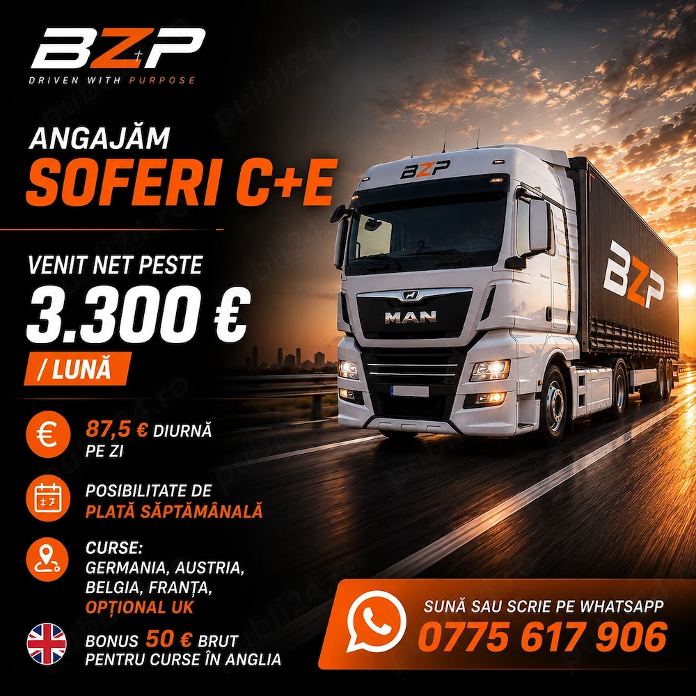 Angajam Soferi profesionisti C+E - peste 3300 eur   luna