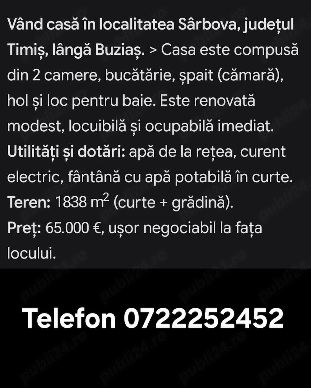 Vând casă in localitatea Sarbova.Jud.Timiș 