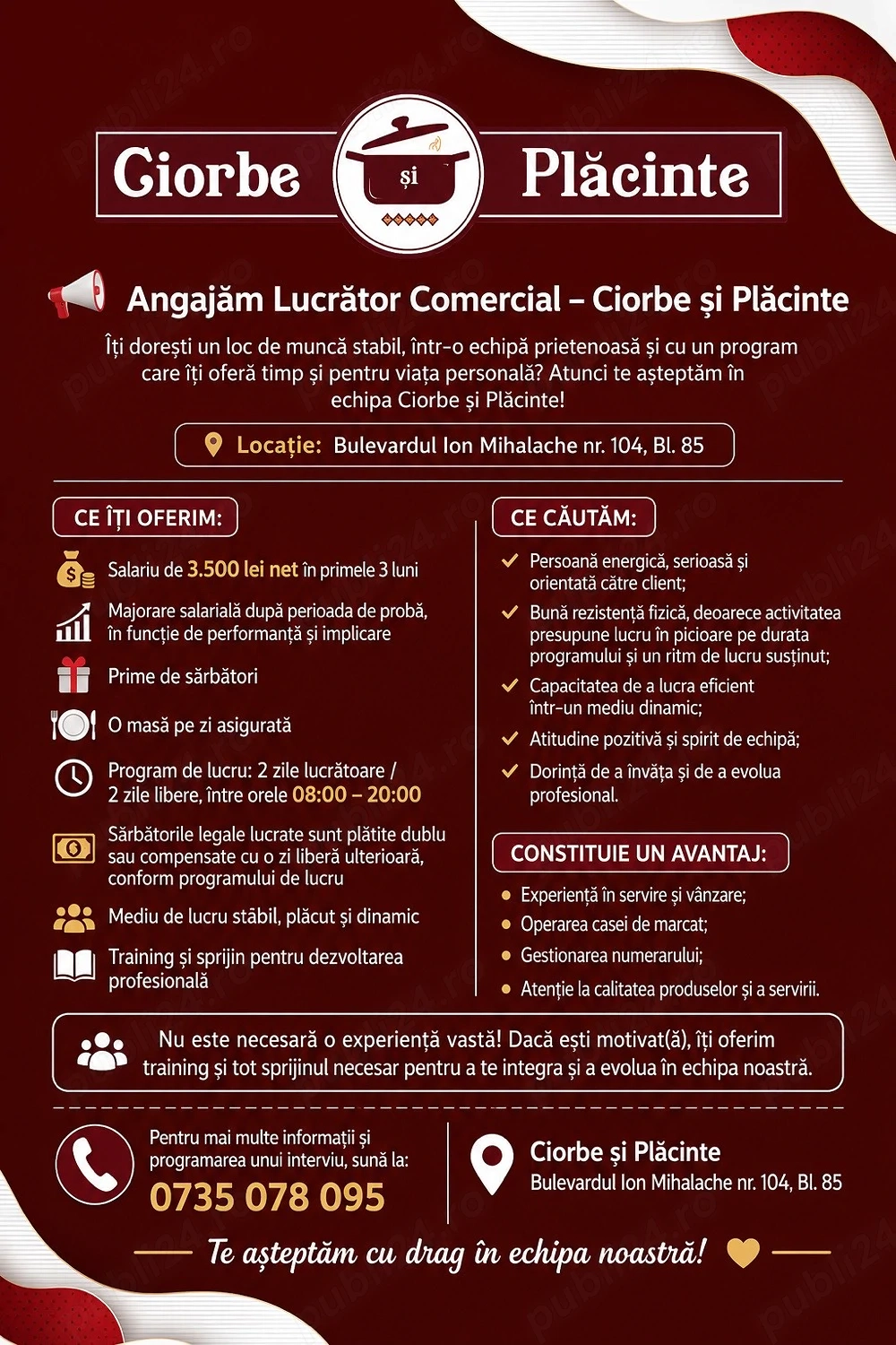 Angajăm Lucrător Comercial   Ciorbe și Plăcinte