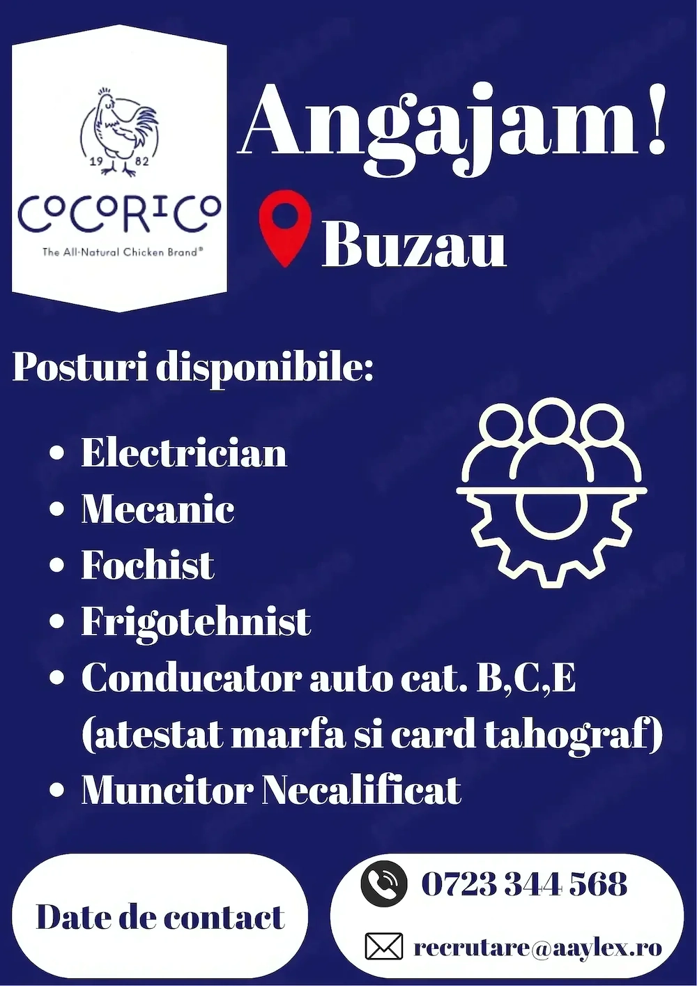 Angajam personal la punctul de lucru din Buzau!