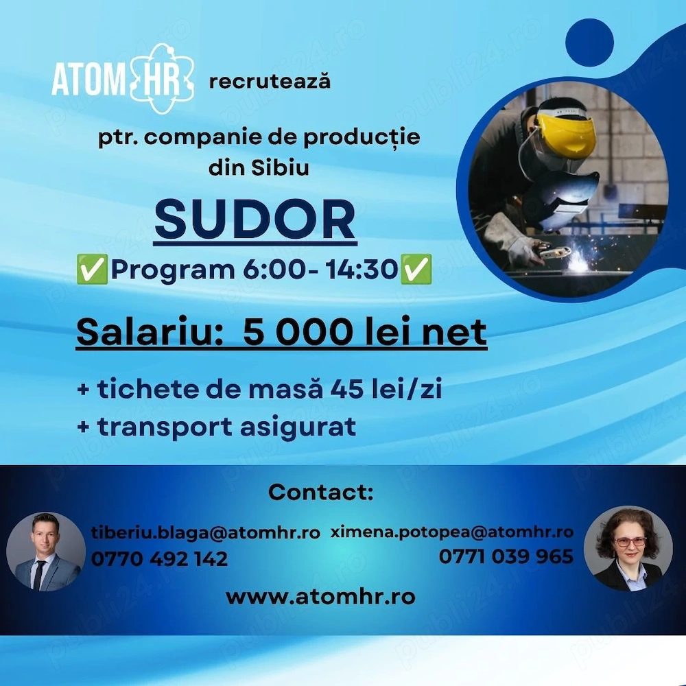 Angajăm Sudori pentru companie din Sibiu.