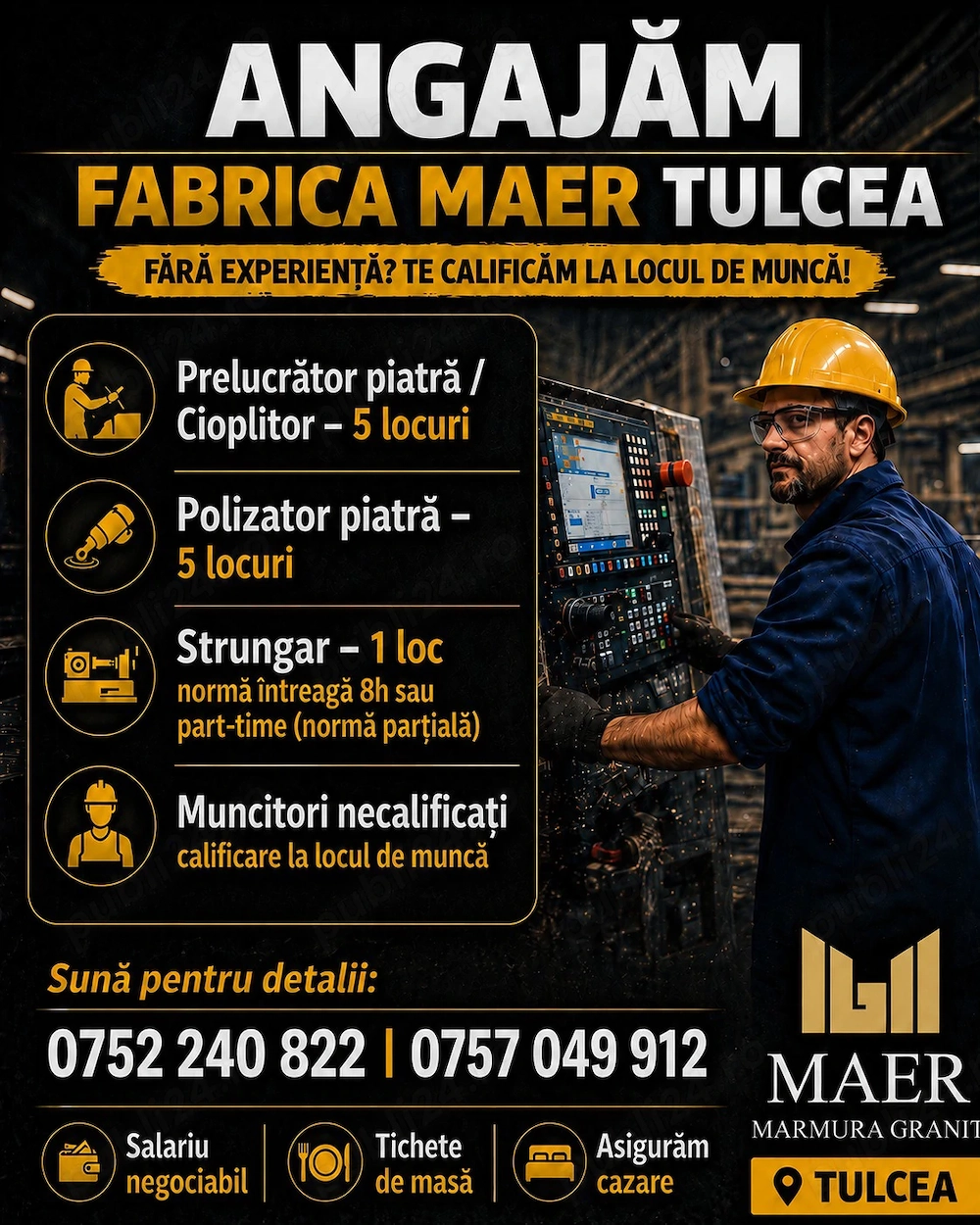 Necalificați, Prelucrător-Cioplitor, Polizator, Strungar, Electromecanic, Electrician 931302COR