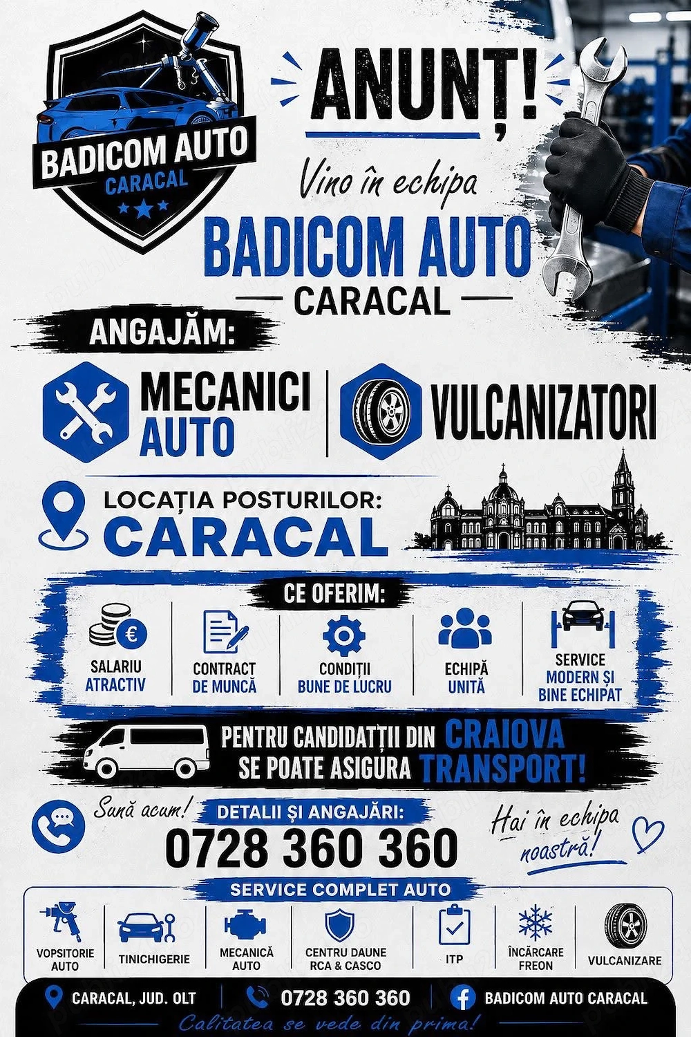 Angajăm mecanici auto și vulcanizatori Badicom Caracal