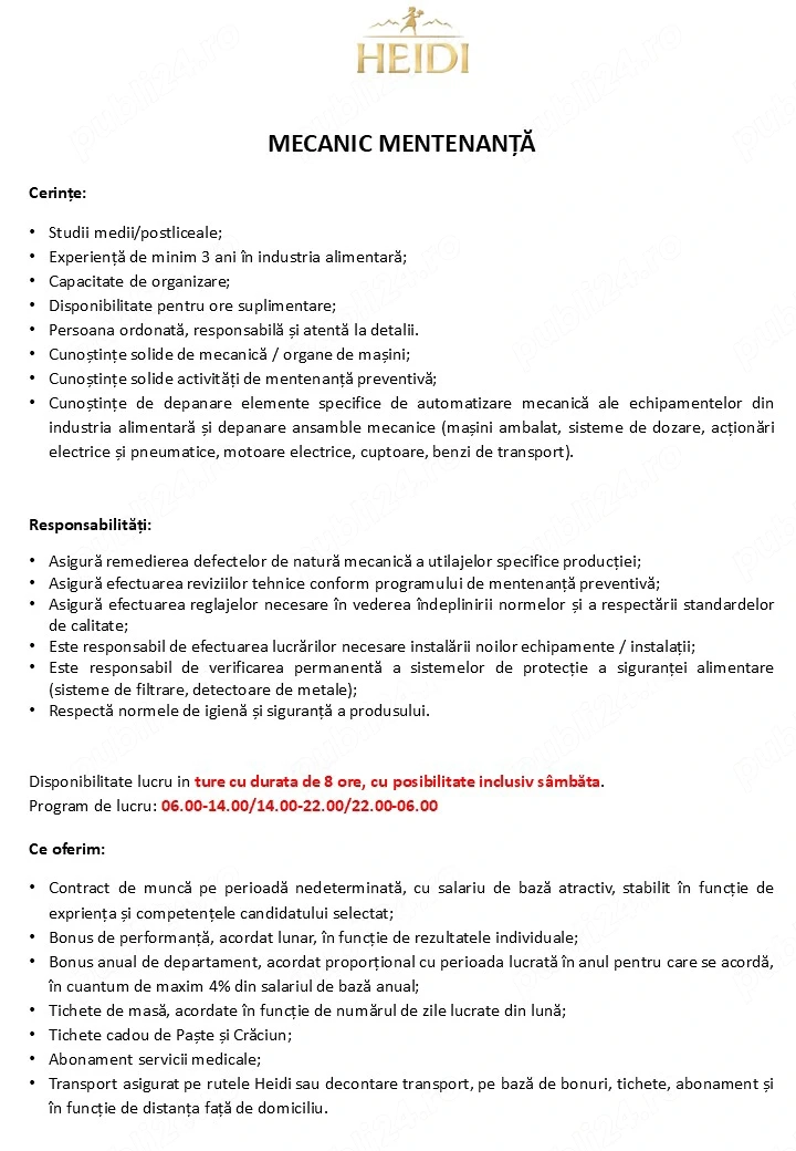 Mecanic mentenanta - HEIDI CHOCOLAT