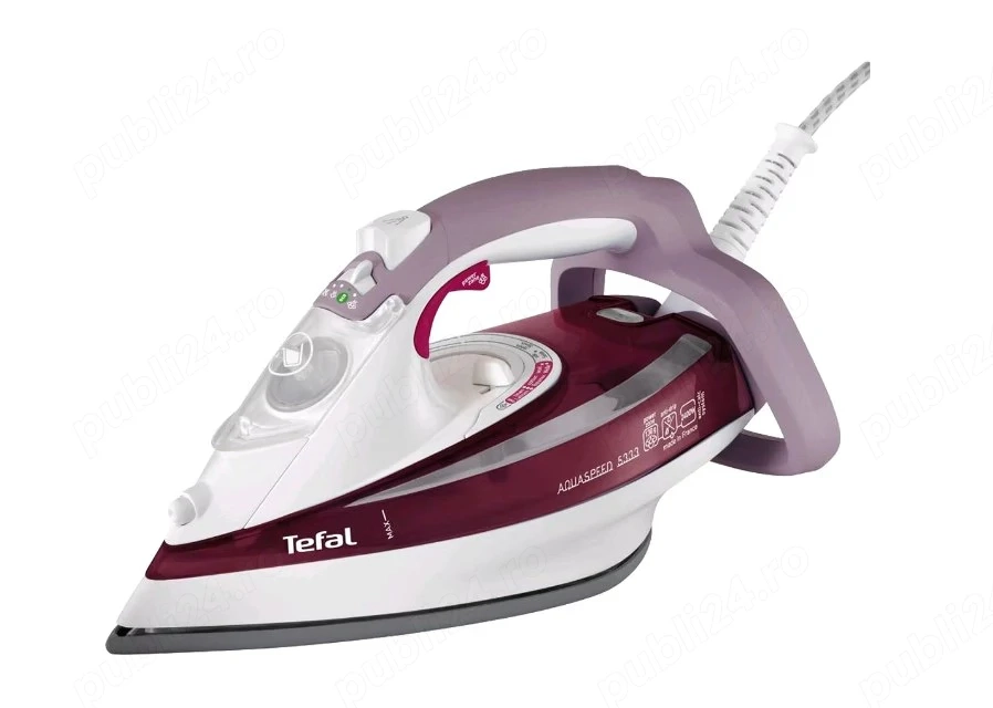 Fier de calcat Tefal AquaSpeed FV5333, Talpa Ultragliss Diffusion, 2400 W, 0.3 l, 130 g min, Alb Ros