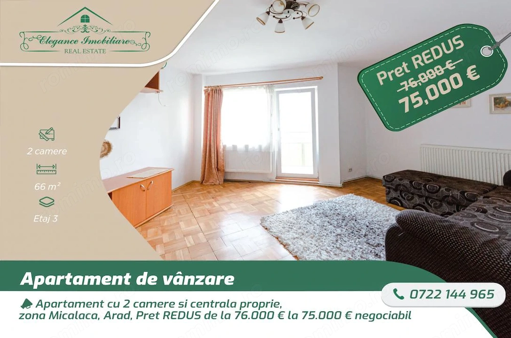 Apartament cu 2 camere și centrală proprie, zona Micalaca, Arad